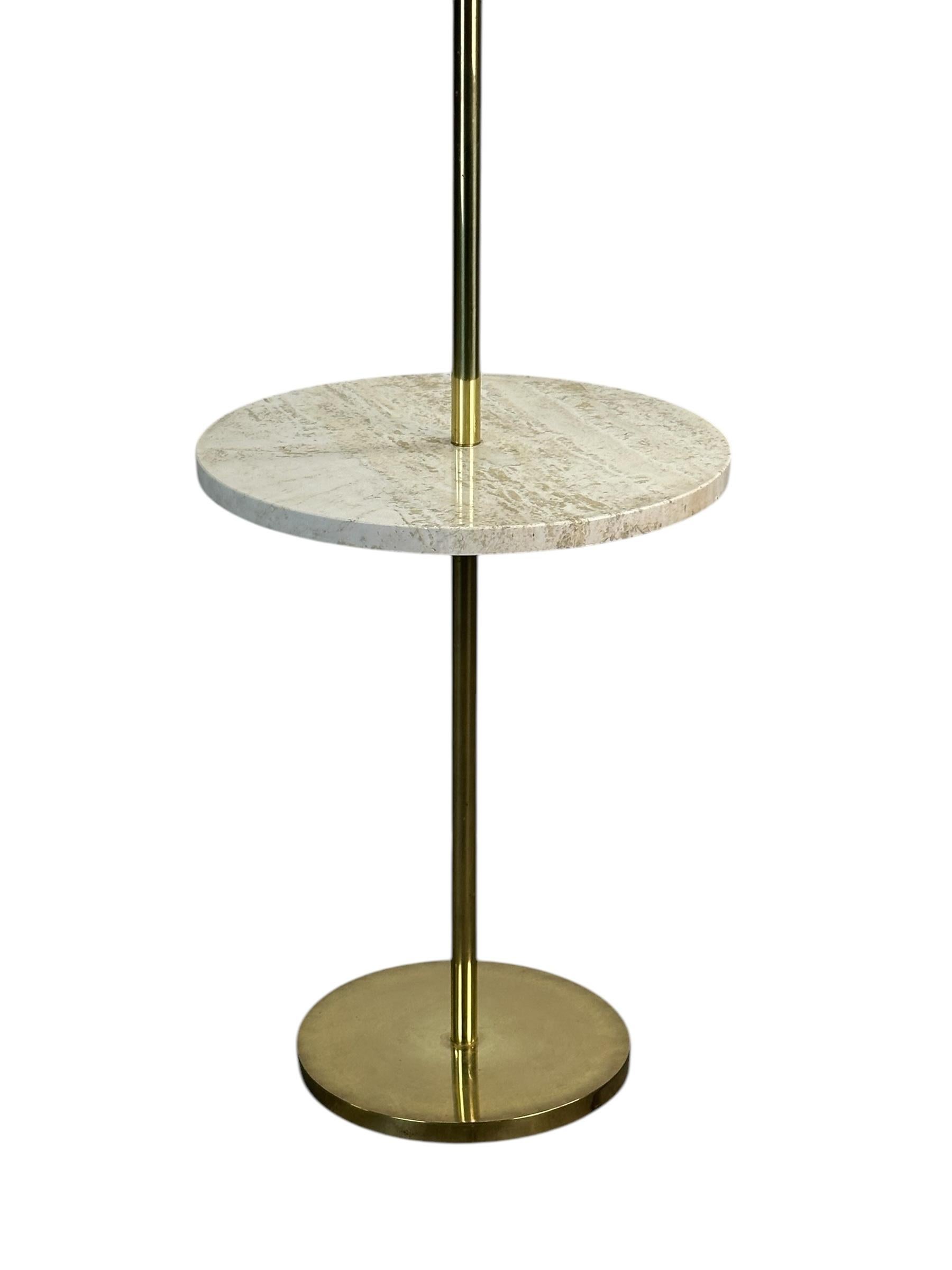20th Century Midcentury Modern Brass and Travertine Floor Lamp w/ Tray Table Laurel Lamp Co For Sale