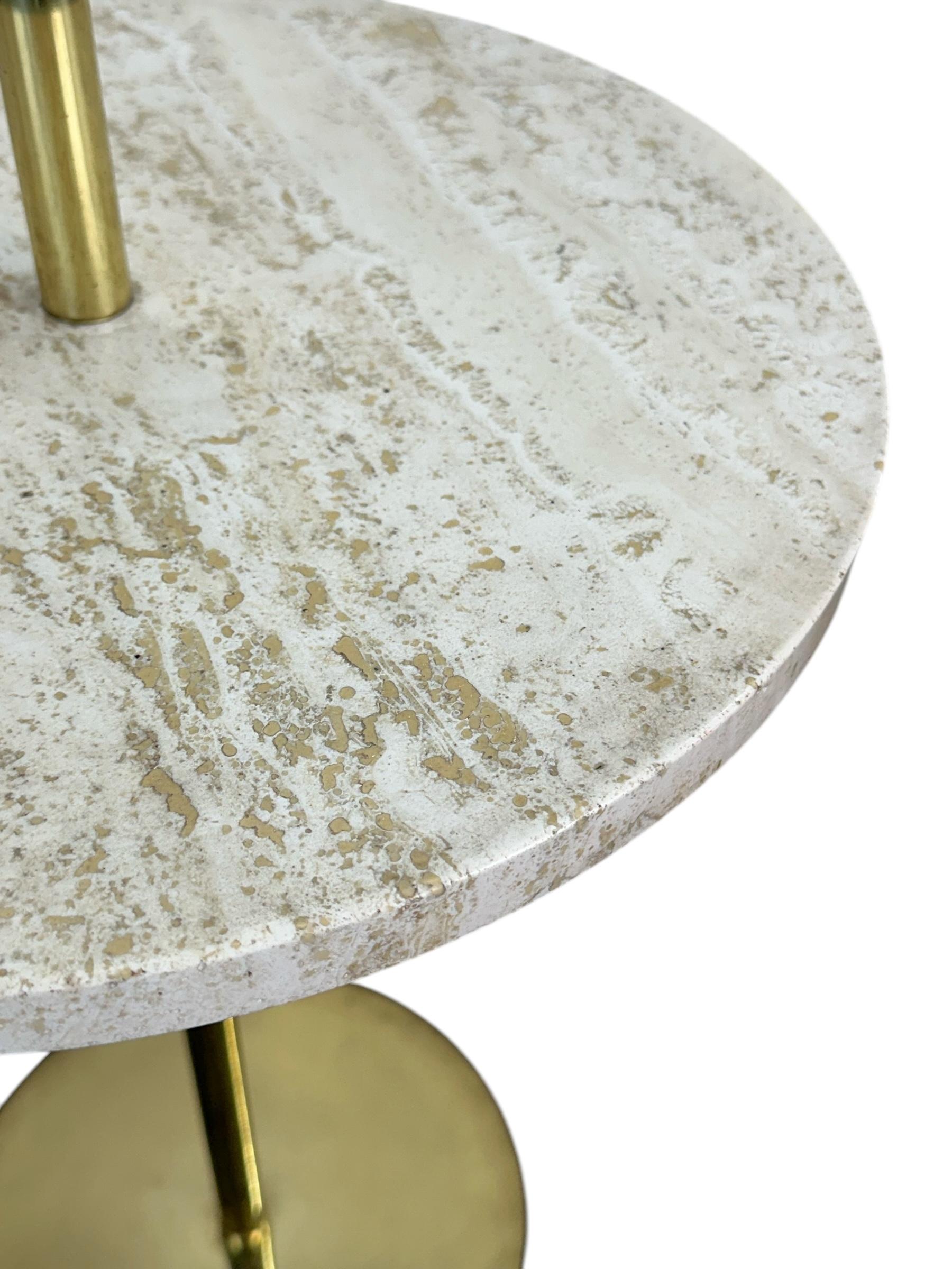 Midcentury Modern Brass and Travertine Floor Lamp w/ Tray Table Laurel Lamp Co For Sale 1