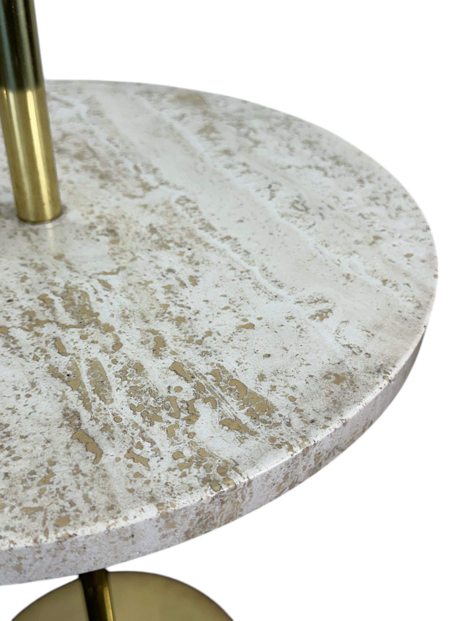 Midcentury Modern Brass and Travertine Floor Lamp w/ Tray Table Laurel Lamp Co For Sale 3