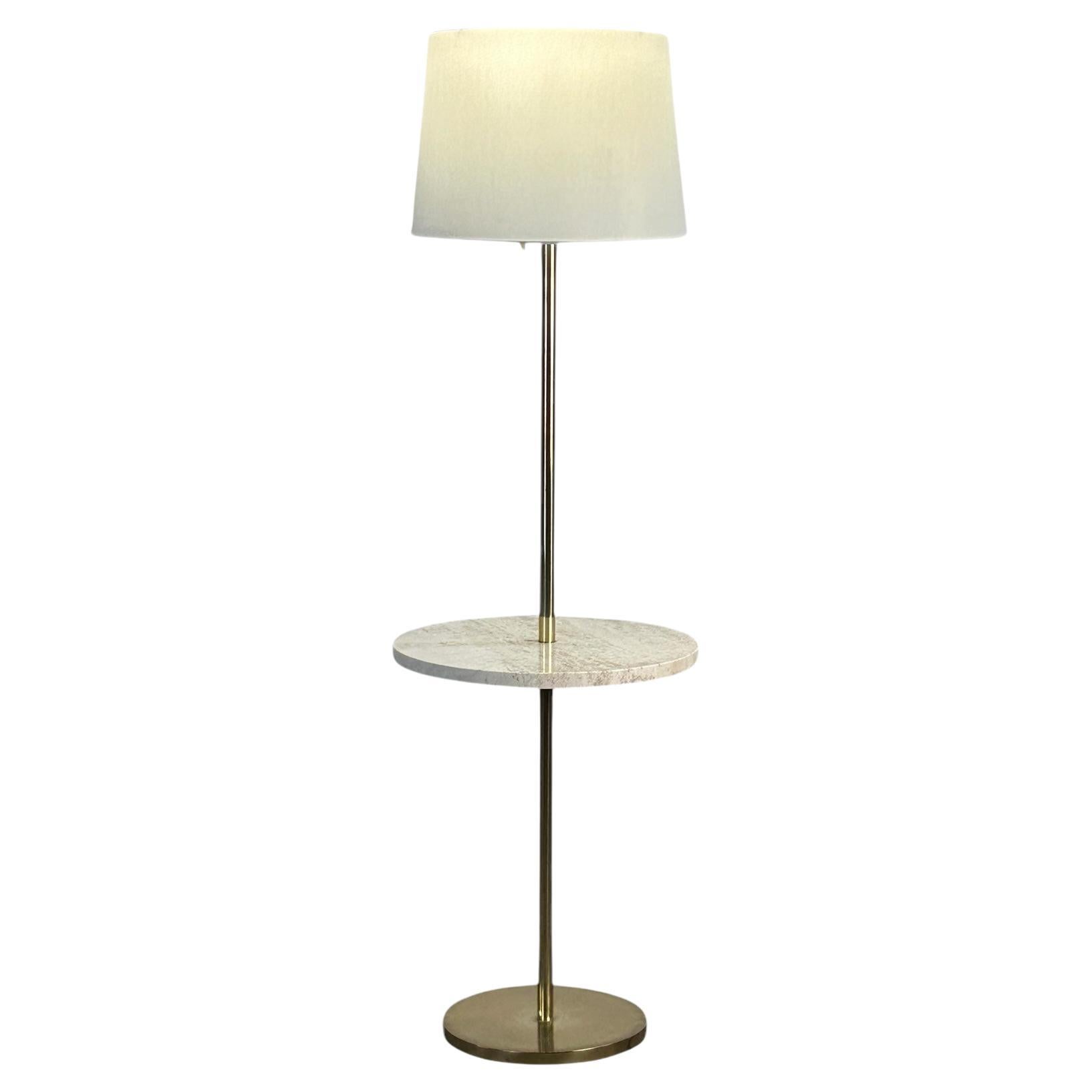 Midcentury Modern Brass and Travertine Floor Lamp w/ Tray Table Laurel Lamp Co