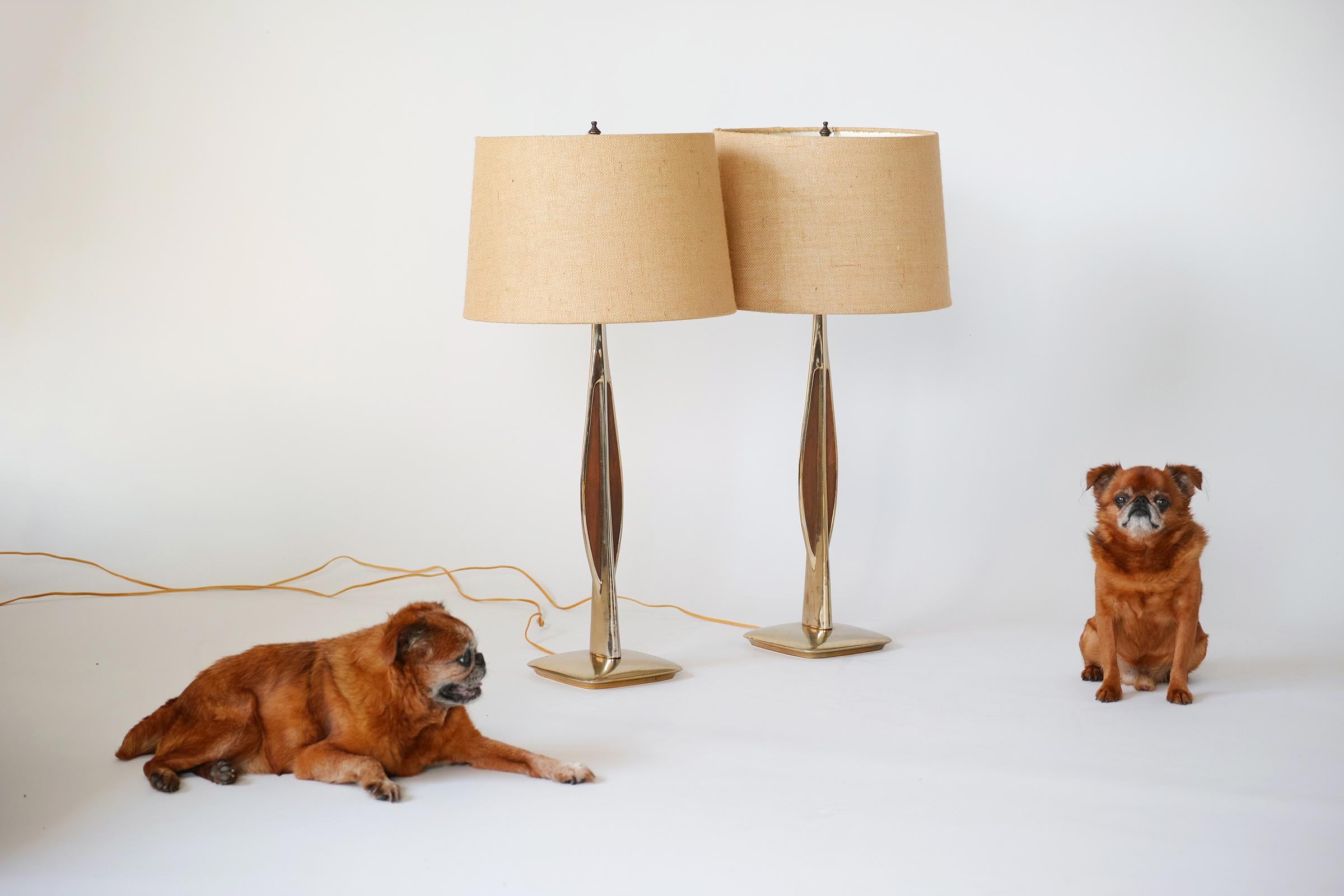 Mid-Century Modern Brass and Wood Table Lamps by Laurel 7