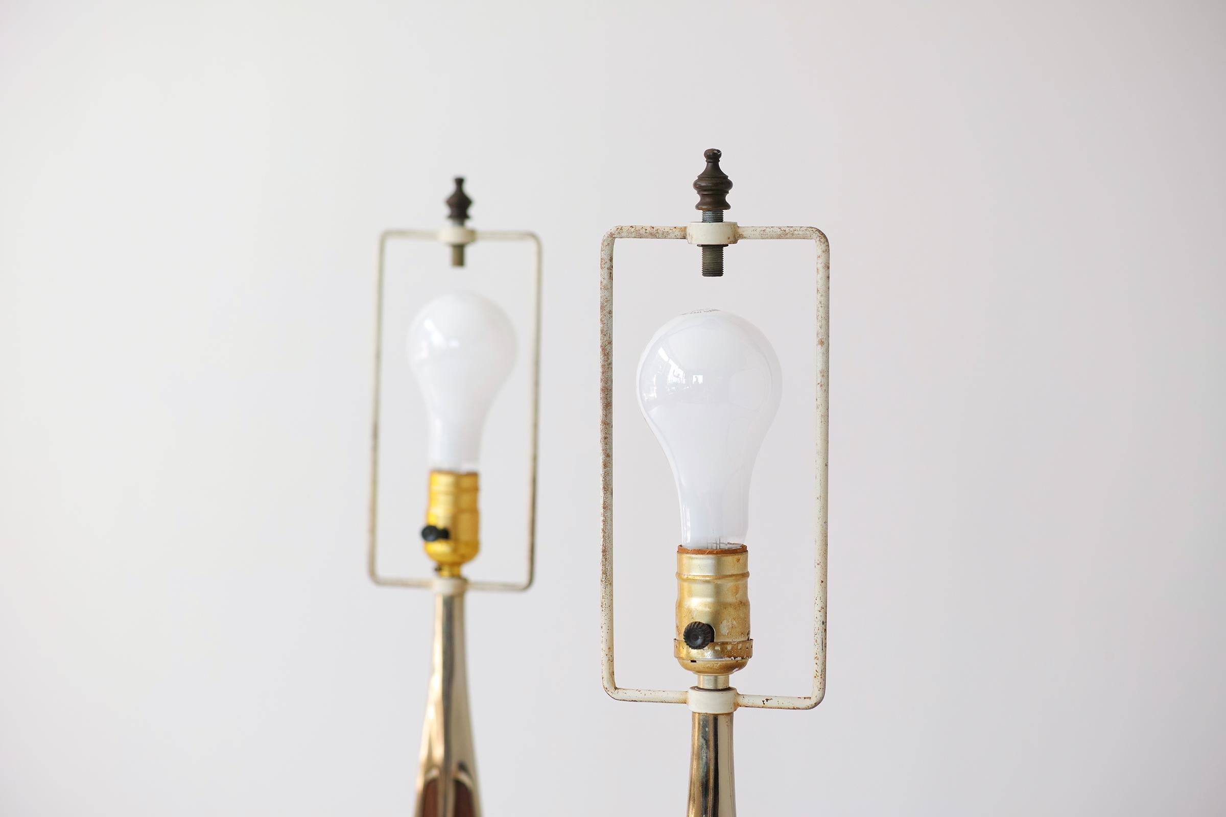 Mid-Century Modern Brass and Wood Table Lamps by Laurel 1