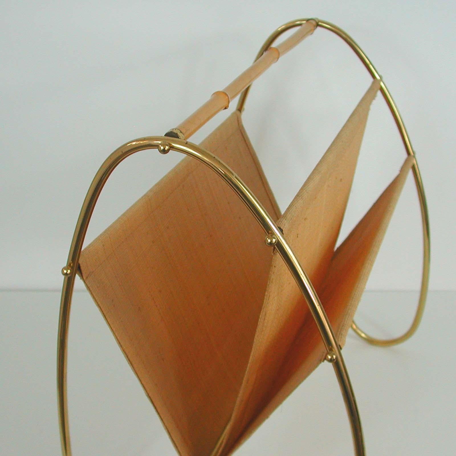 Midcentury Modern Brass and Bamboo Magazine Rack, Austria 1950s 6