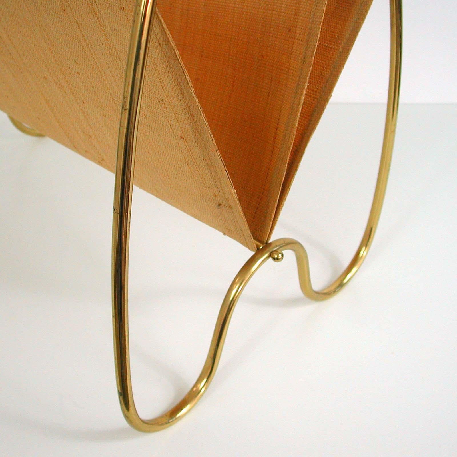 Midcentury Modern Brass and Bamboo Magazine Rack, Austria 1950s 1