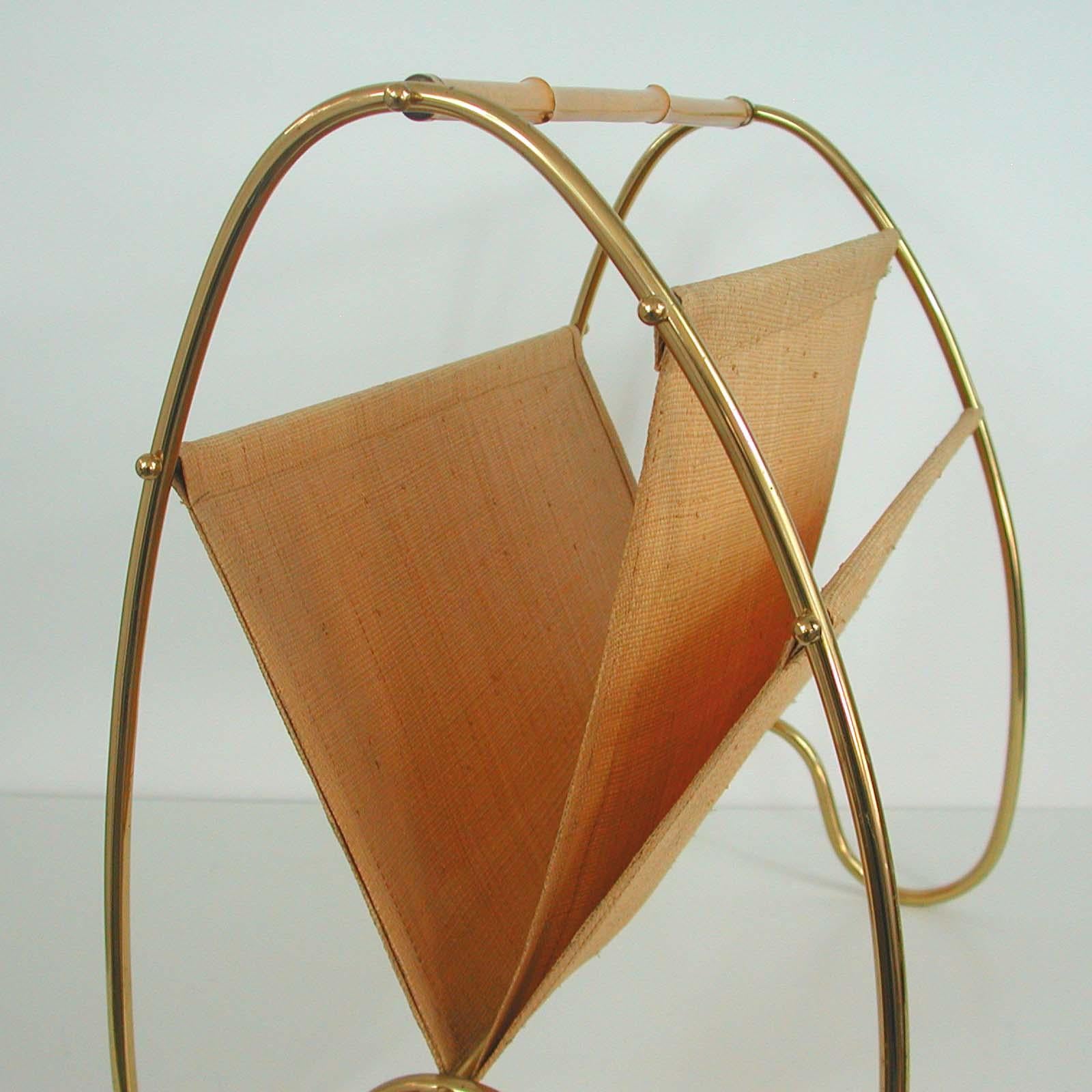 Midcentury Modern Brass and Bamboo Magazine Rack, Austria 1950s 3