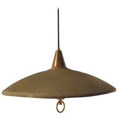 Mid-Century Modern Brass Ceiling Lamp Adjustable in Height, France, 1950