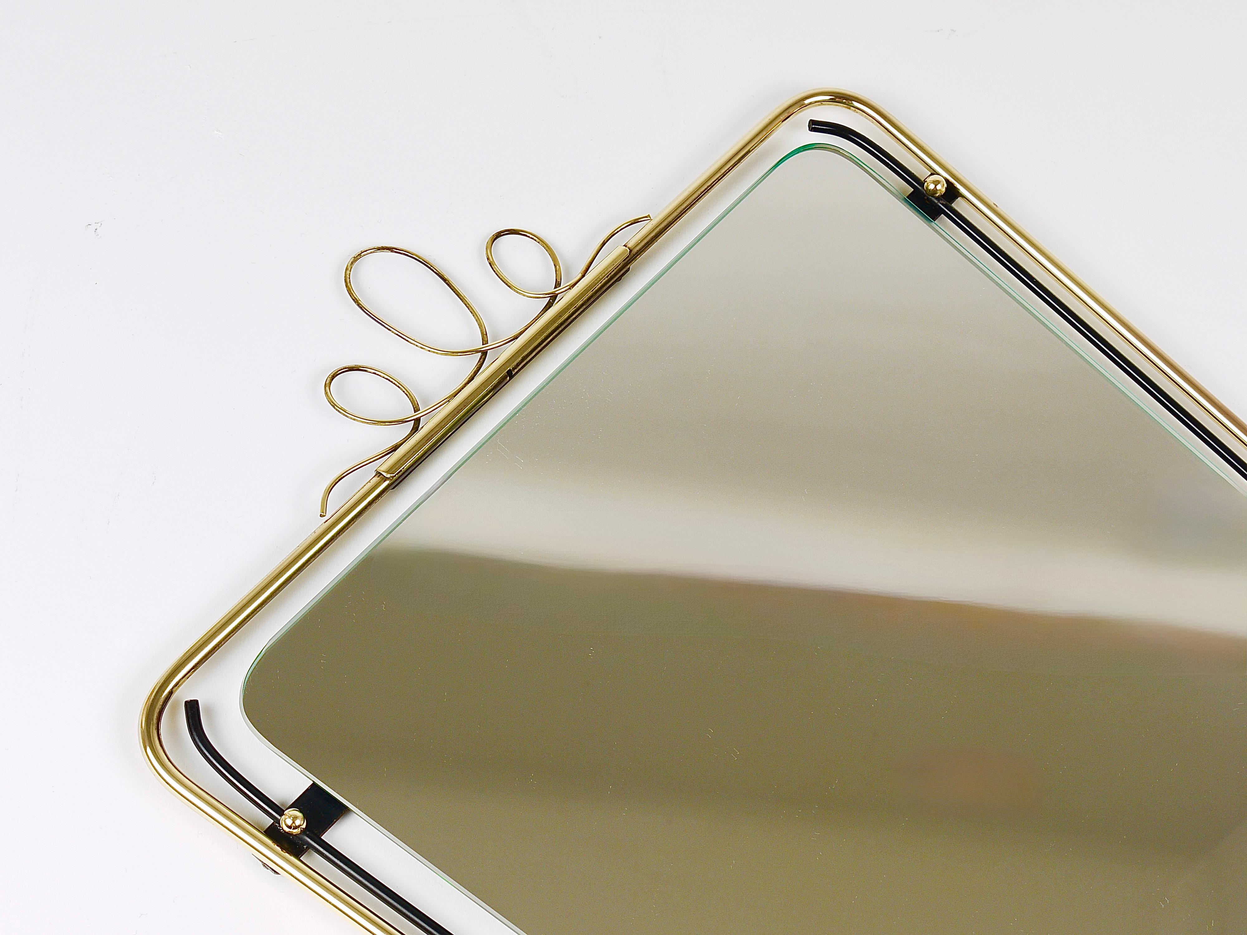 20th Century Midcentury Modern Brass Loops Wire Wall mirror, Italy, 1950s For Sale