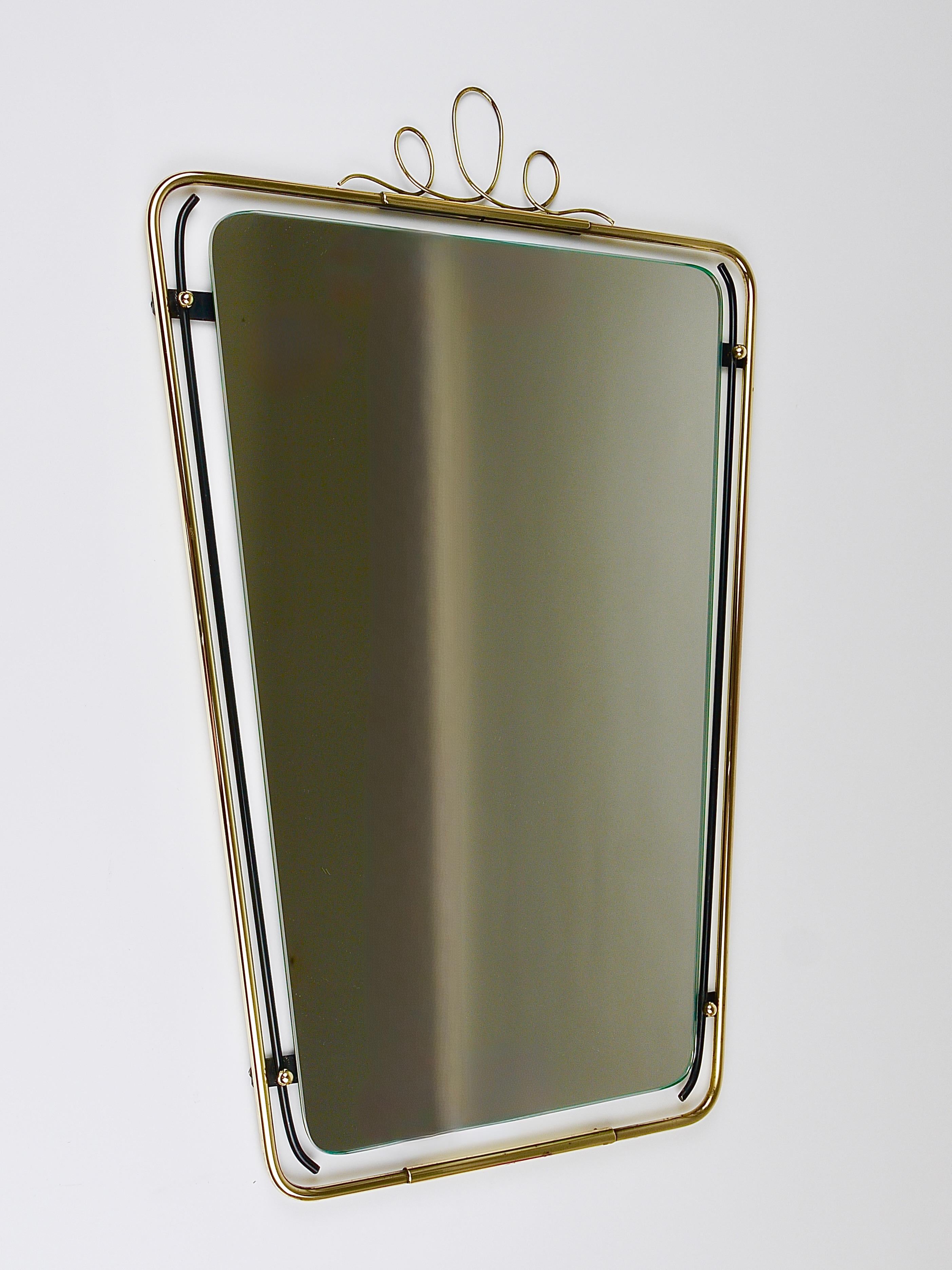Metal Midcentury Modern Brass Loops Wire Wall mirror, Italy, 1950s For Sale