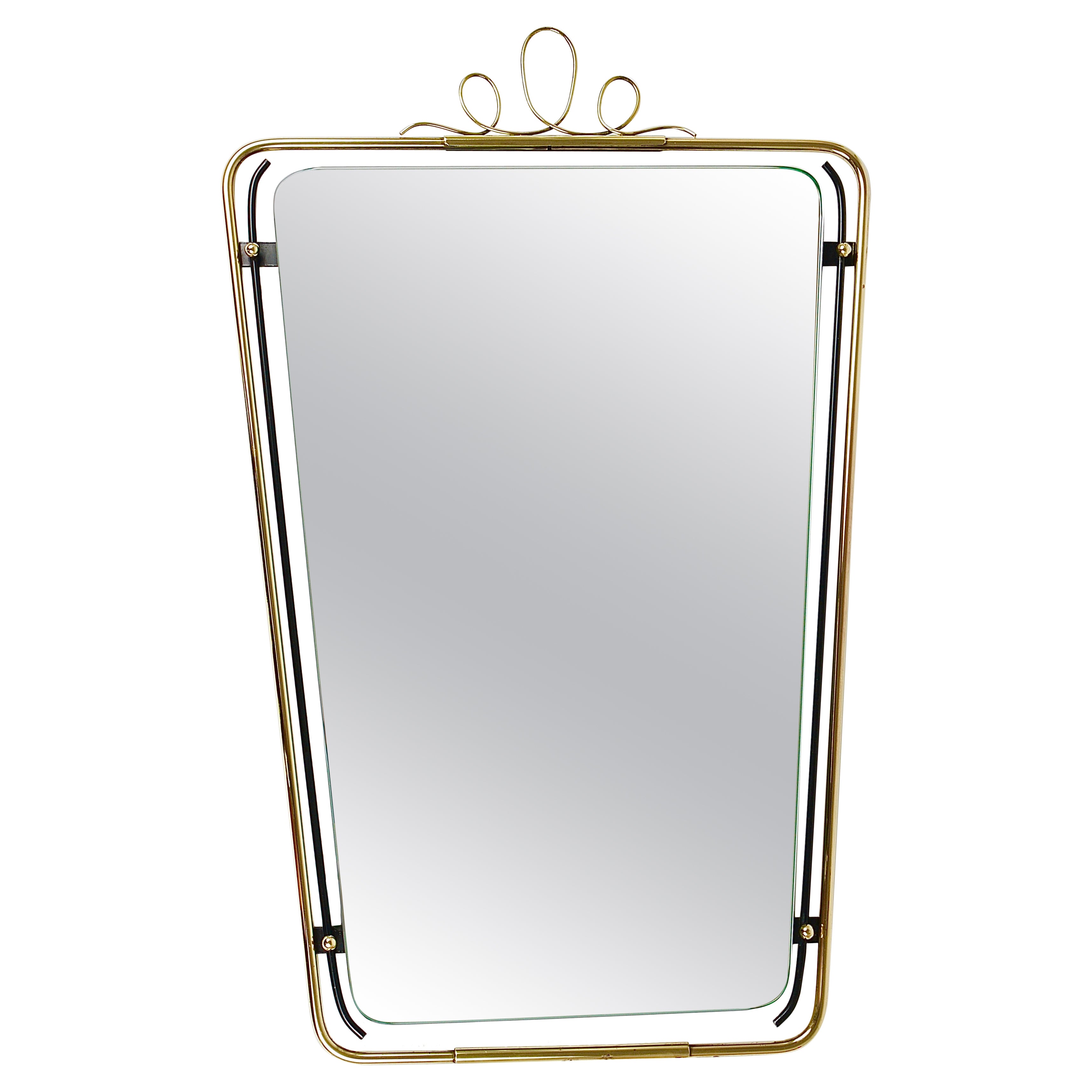 Midcentury Modern Brass Loops Wire Wall mirror, Italy, 1950s For Sale