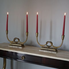 Midcentury modern brass plated onyx candlesticks holder by Gio Ponti Italy 1950s