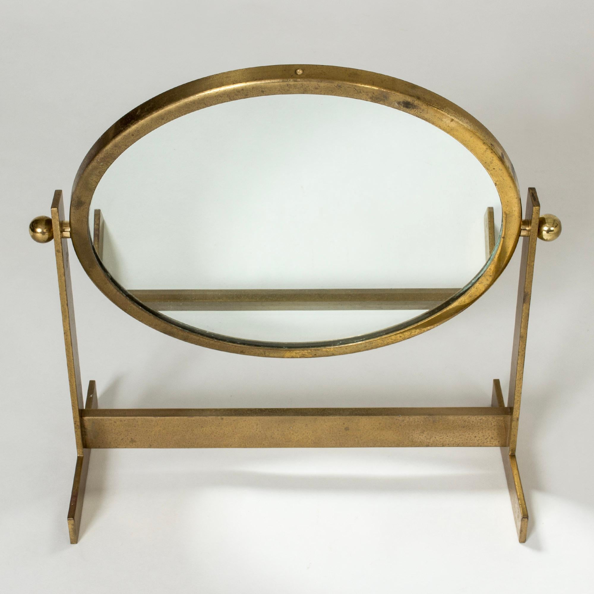 Swedish Midcentury Modern Brass table mirror from HI-Gruppen, Sweden, 1950s For Sale