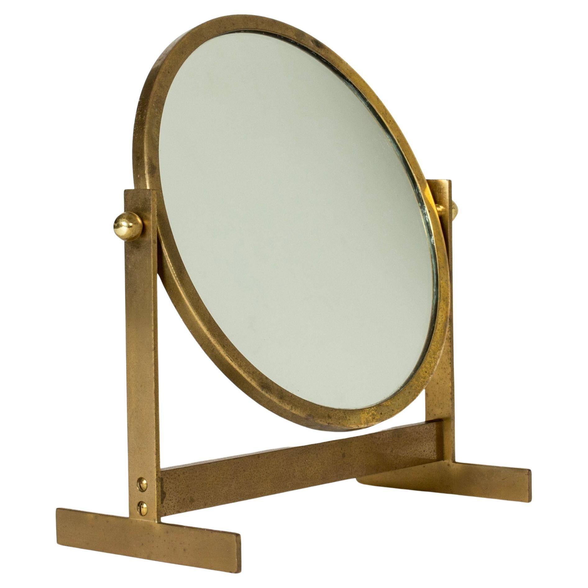 Midcentury Modern Brass table mirror from HI-Gruppen, Sweden, 1950s For Sale