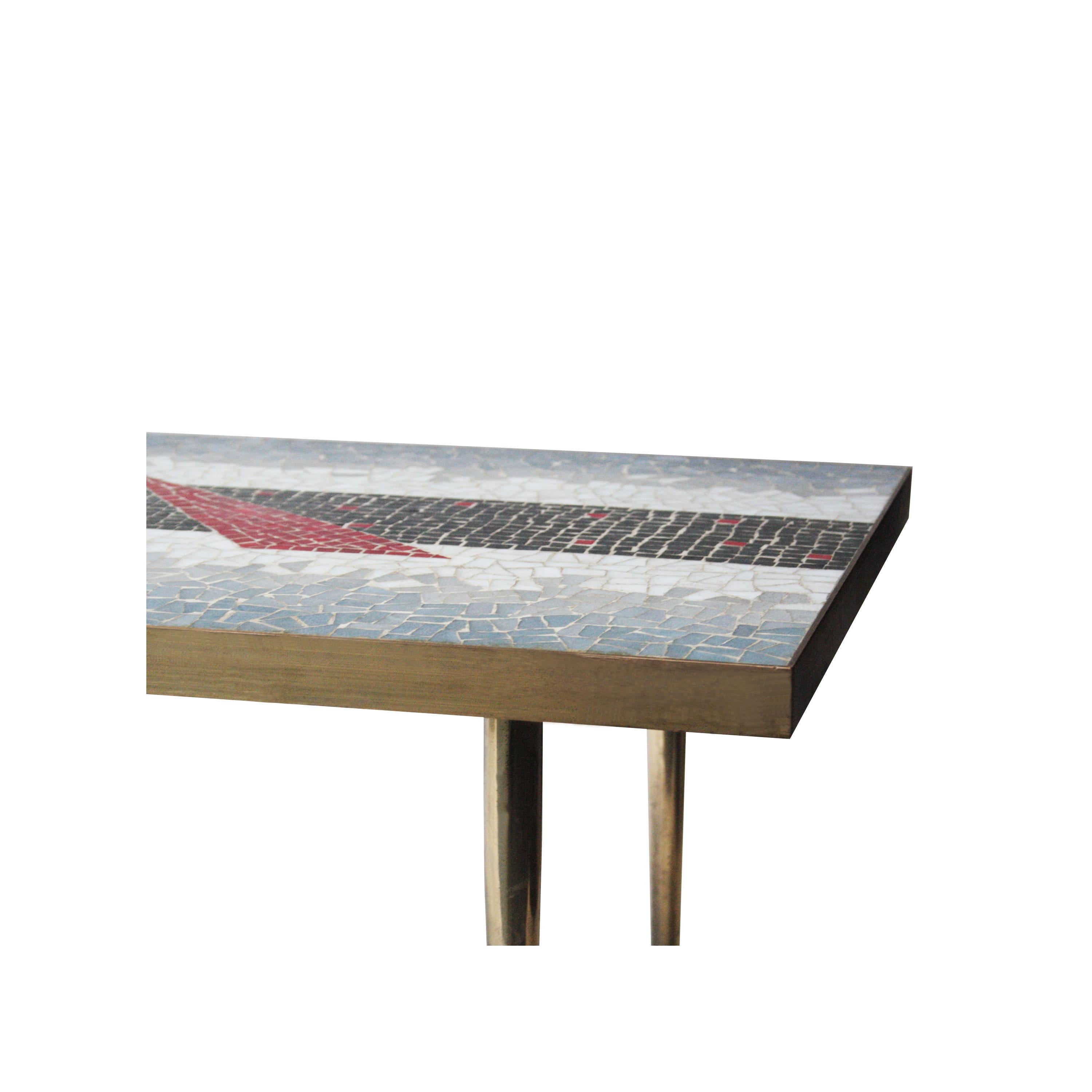 Midcentury Modern Brass Tiles Multicolored Coffee Table, Italy, 1950 In Good Condition In Madrid, ES