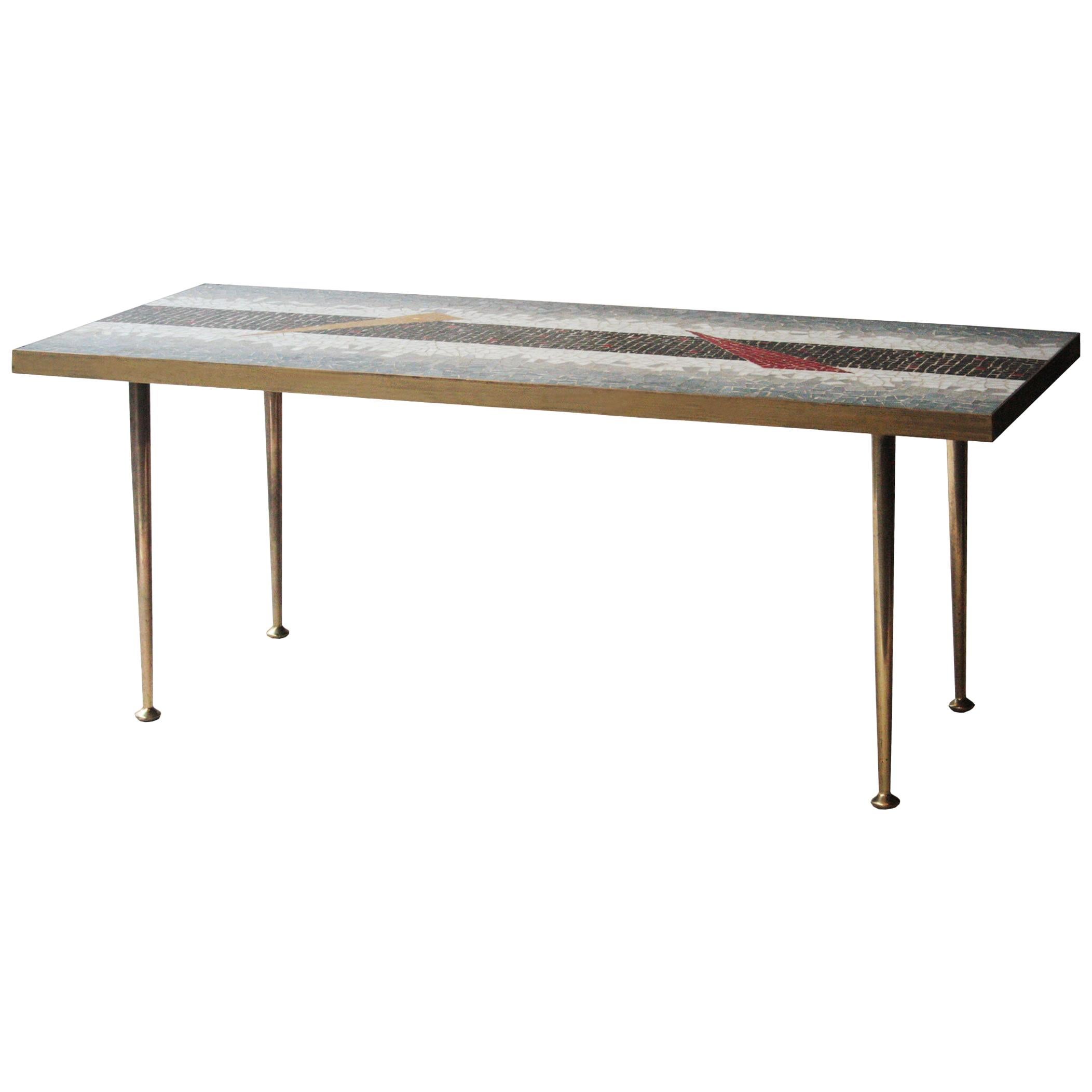 Midcentury Modern Brass Tiles Multicolored Coffee Table, Italy, 1950