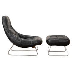 Midcentury Modern Brazilian EARTH Leather Lounge Chair Ottoman by Percival Lafer