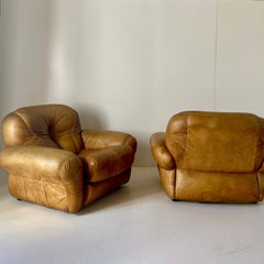 Midcentury Modern Brown Leather "Sapporo" Armchairs, Italy, 1970