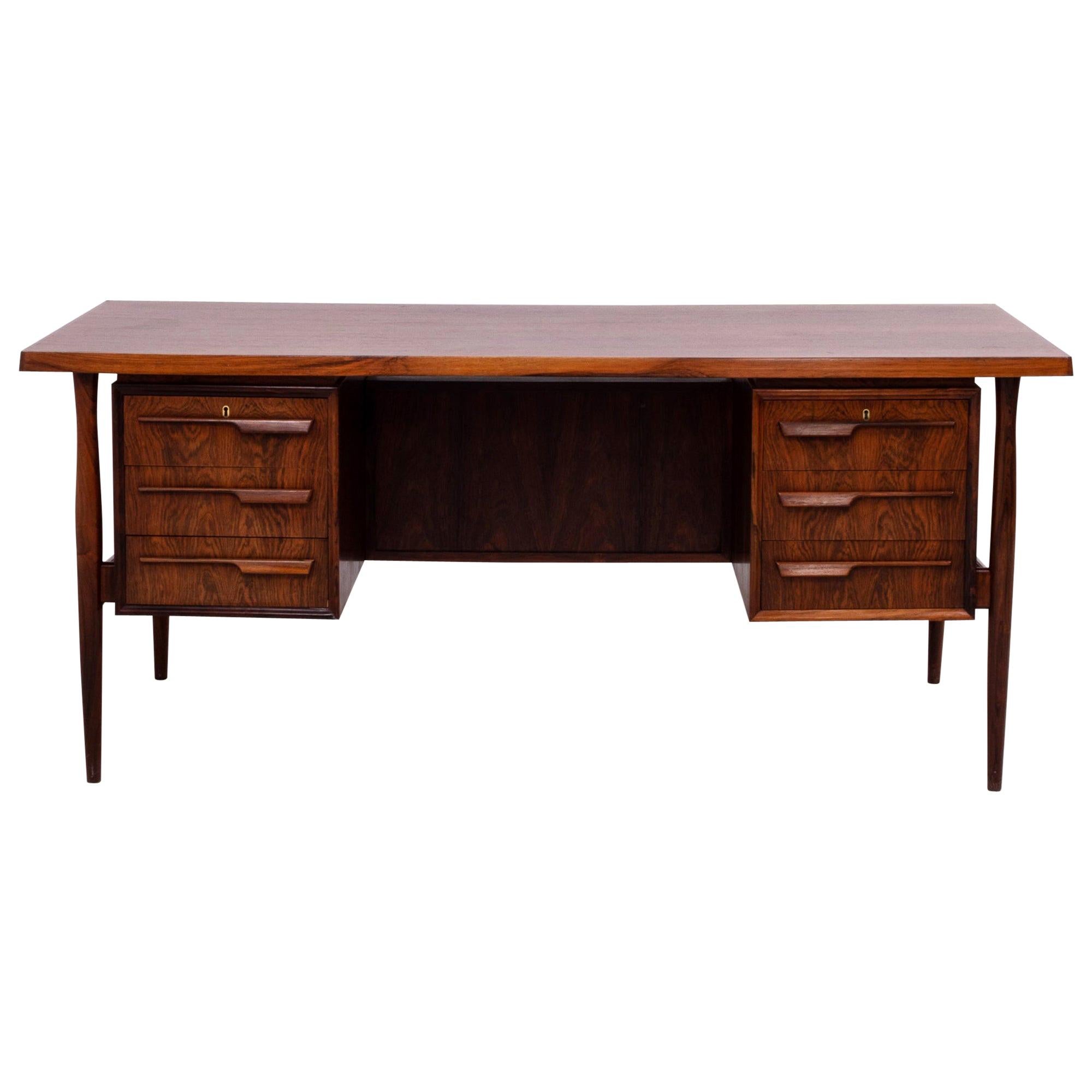 Midcentury Modern Brown Rosewood Desk, 20th Century, c 1960s, Lockable