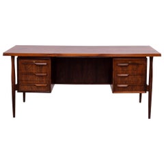 Antique Midcentury Modern Brown Rosewood Desk, 20th Century, c 1960s, Lockable Drawers
