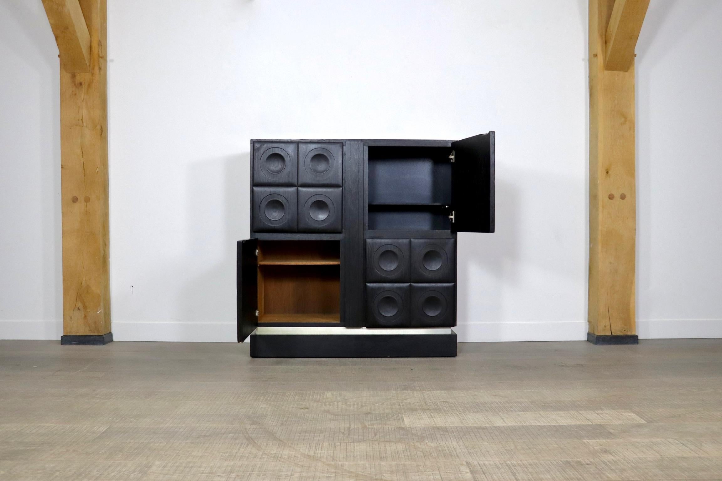 Midcentury Modern Brutalist Highboard In Black Stained Oak And Chrome, 1970s 3