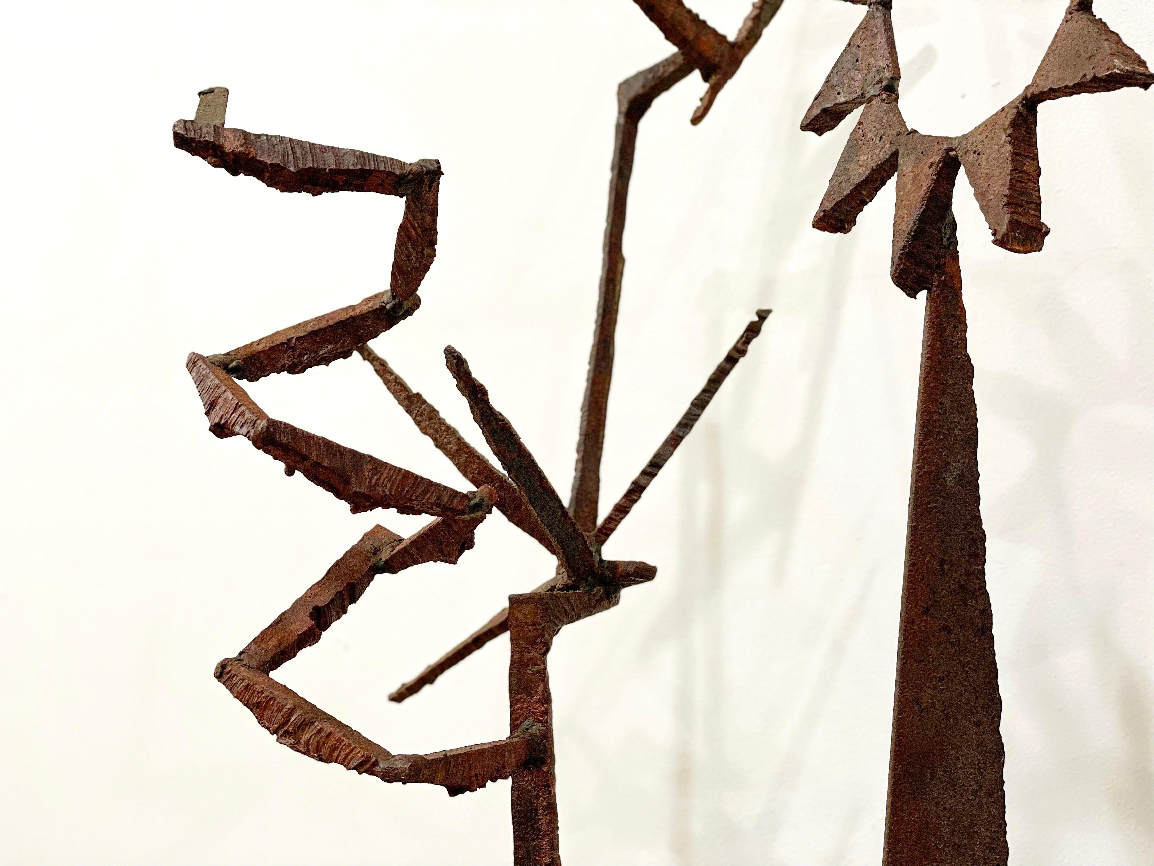 Mid-Century Modern Brutalist Metal Sculpture, Torch Cut Sun Statue For Sale 5