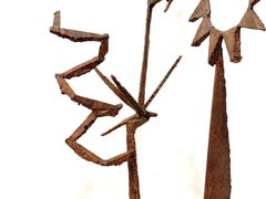 Mid-Century Modern Brutalist Metal Sculpture, Torch Cut Sun Statue