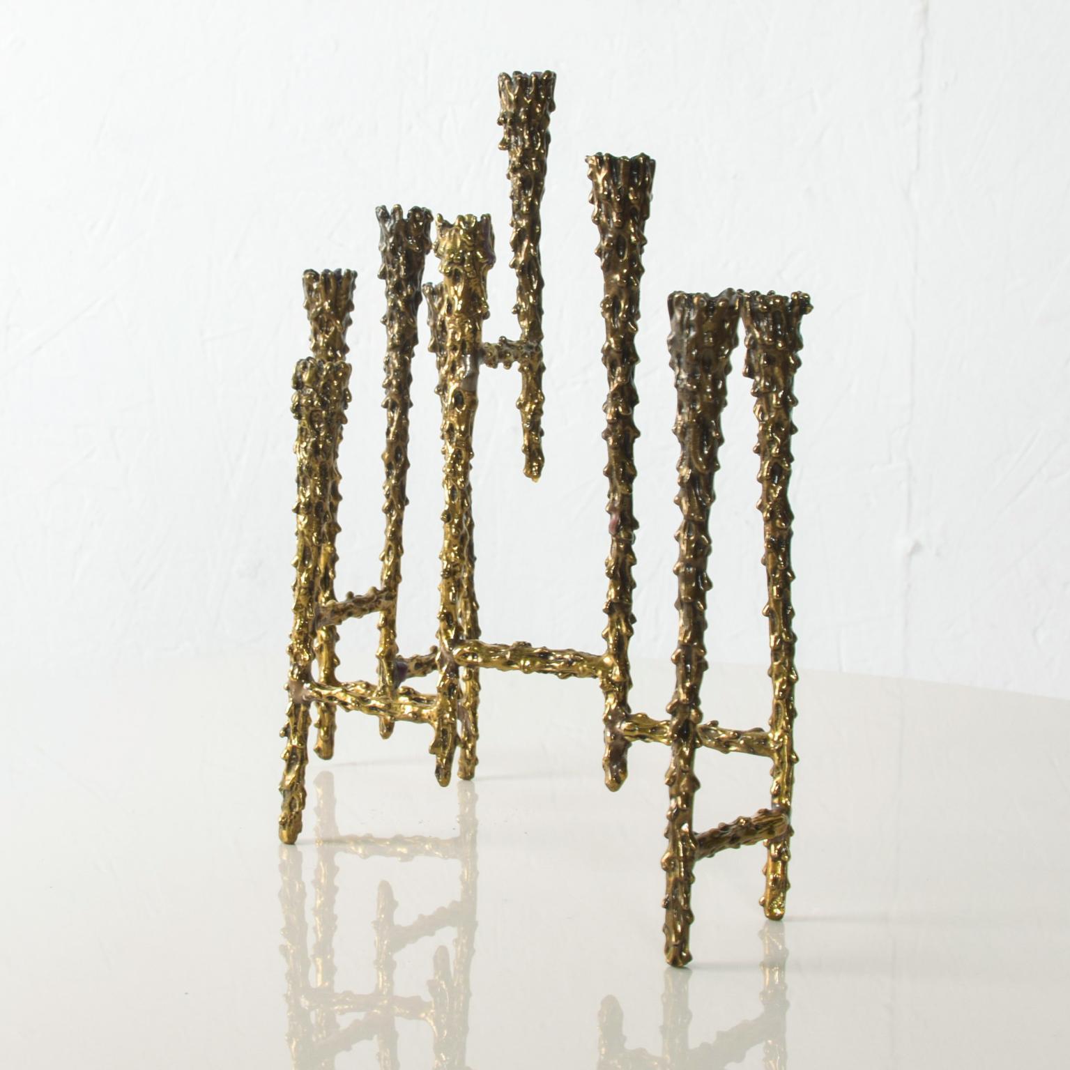 Midcentury Modern Brutalist Tiered Brass Candleholder 5