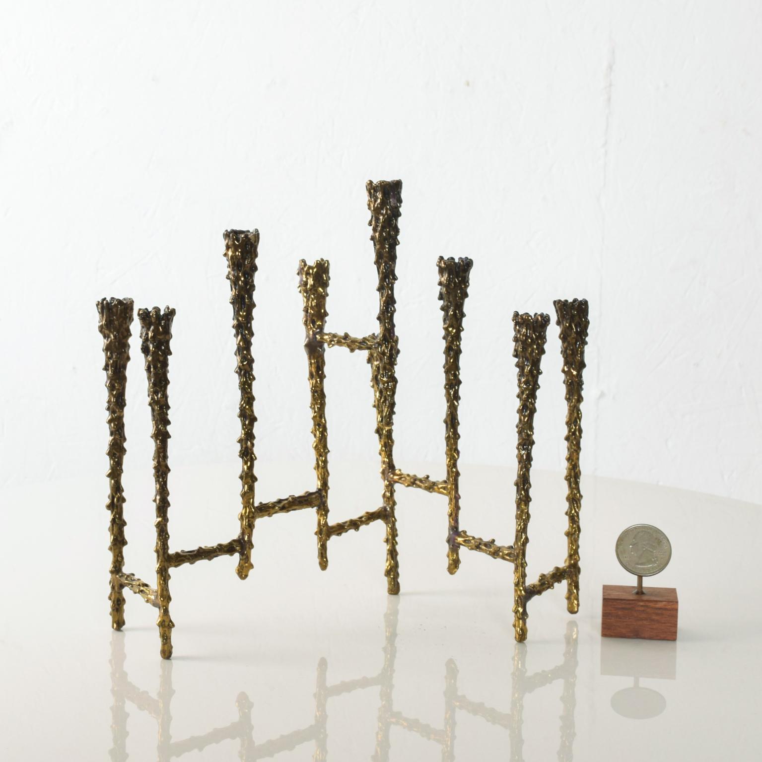 American Midcentury Modern Brutalist Tiered Brass Candleholder