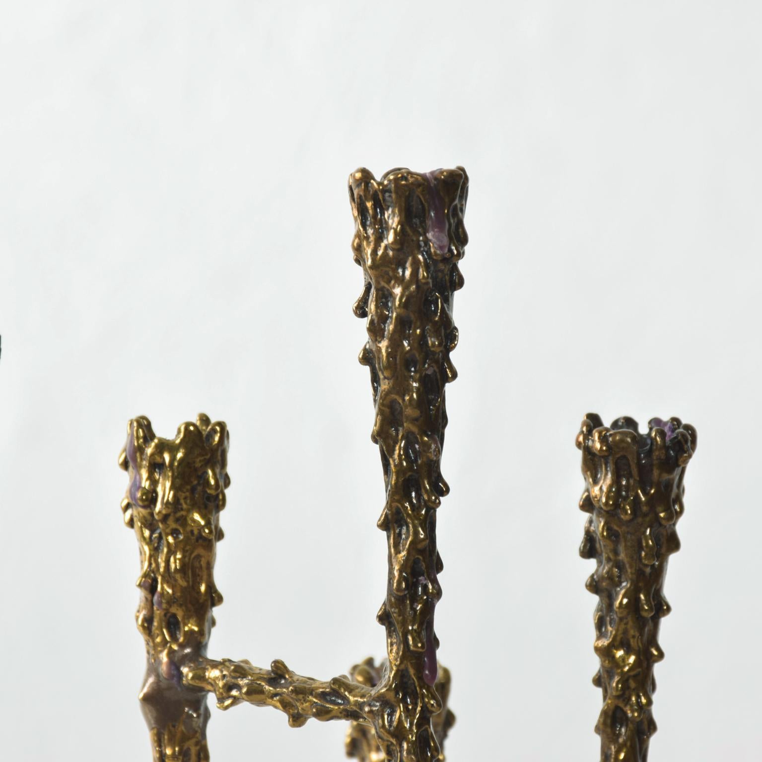 Midcentury Modern Brutalist Tiered Brass Candleholder In Good Condition In Chula Vista, CA