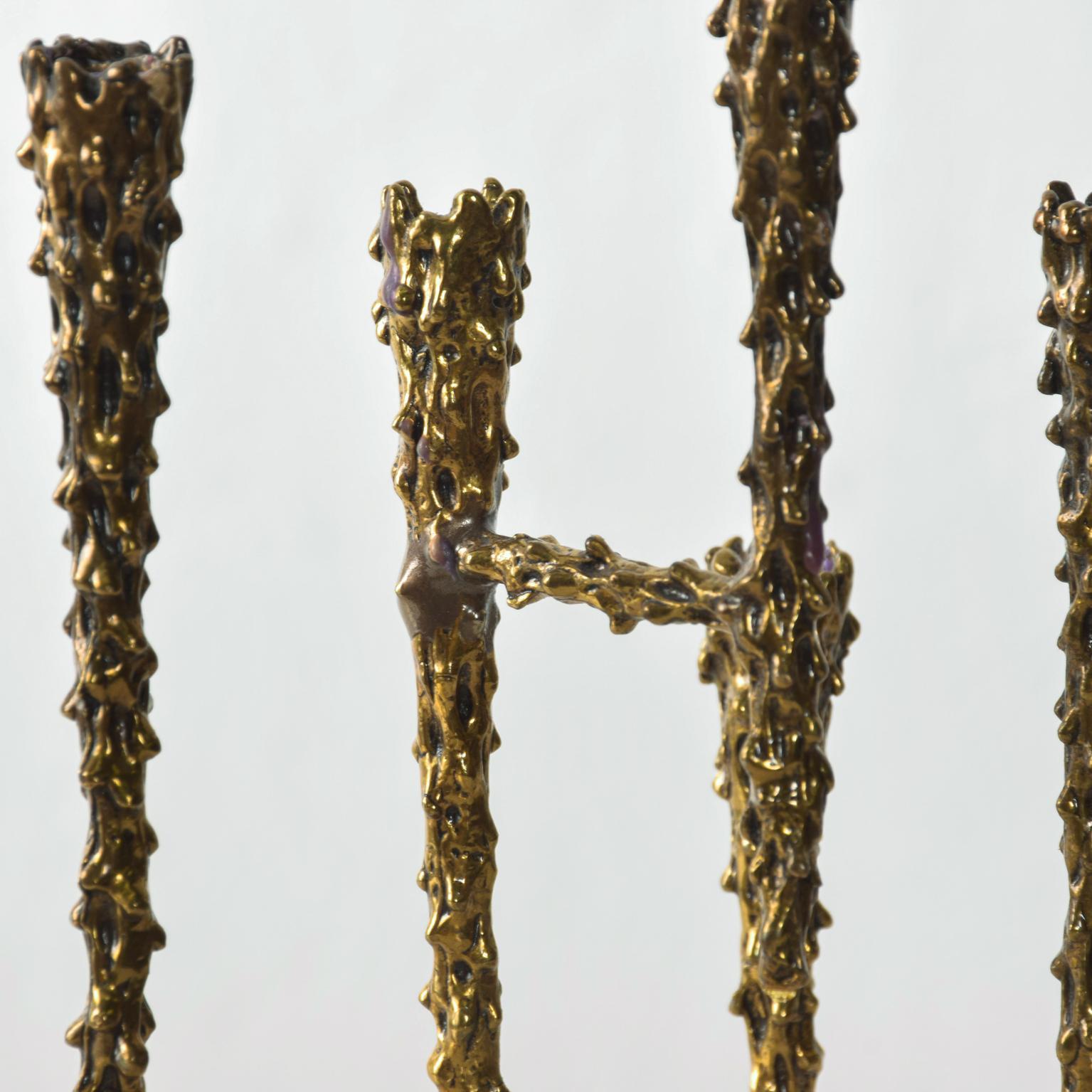 Late 20th Century Midcentury Modern Brutalist Tiered Brass Candleholder
