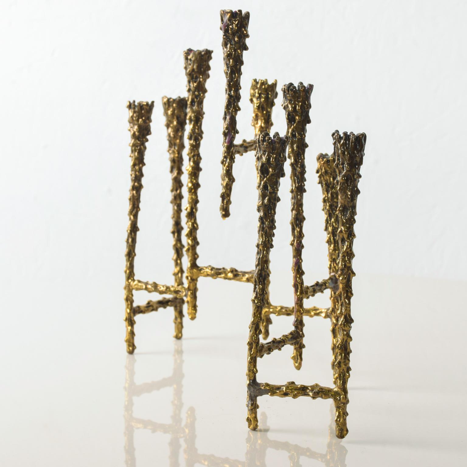 Midcentury Modern Brutalist Tiered Brass Candleholder 1