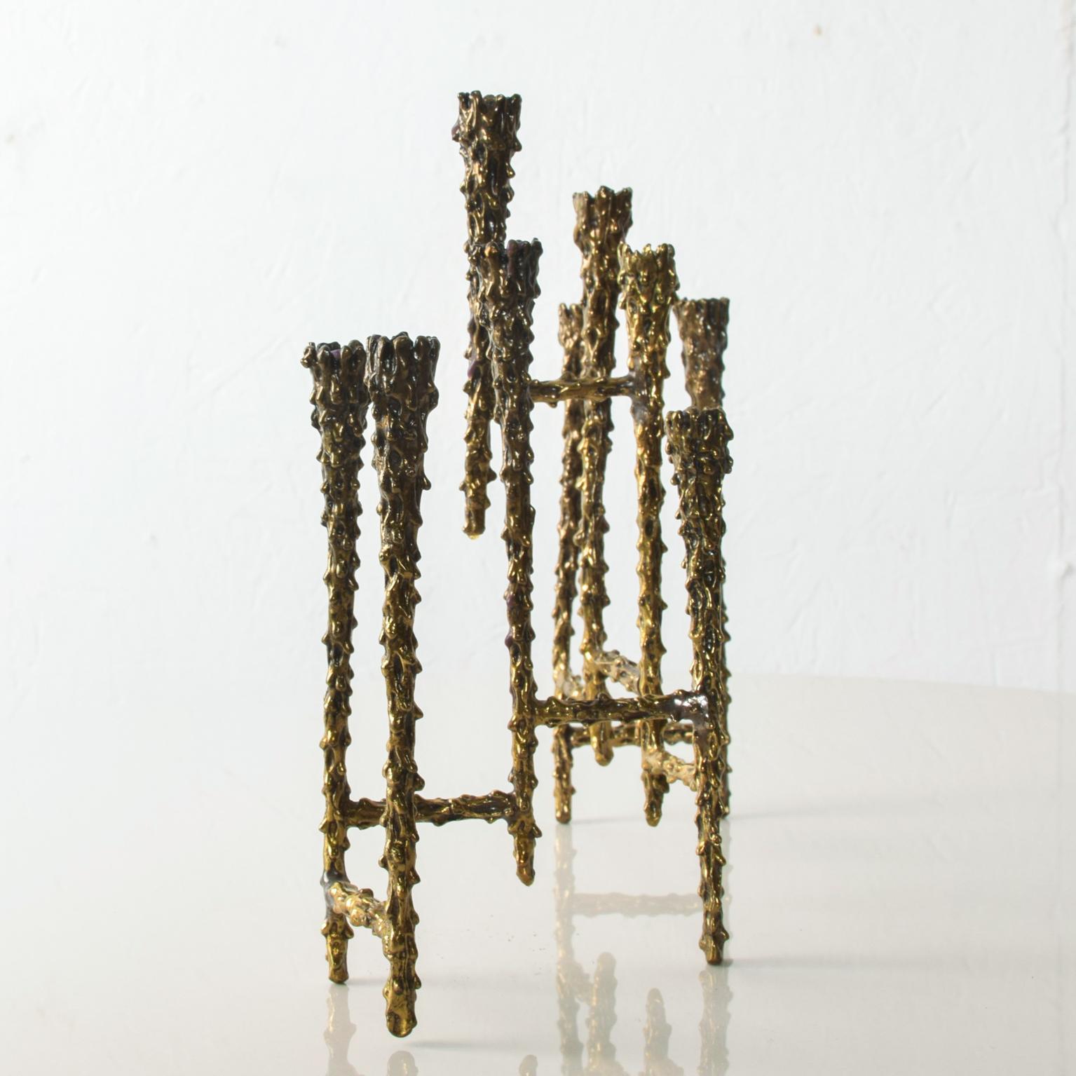Midcentury Modern Brutalist Tiered Brass Candleholder 2