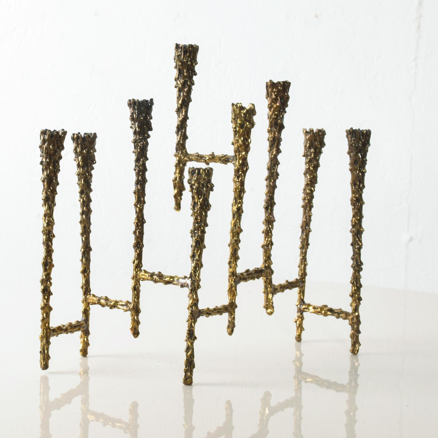 Midcentury Modern Brutalist Tiered Brass Candleholder 3