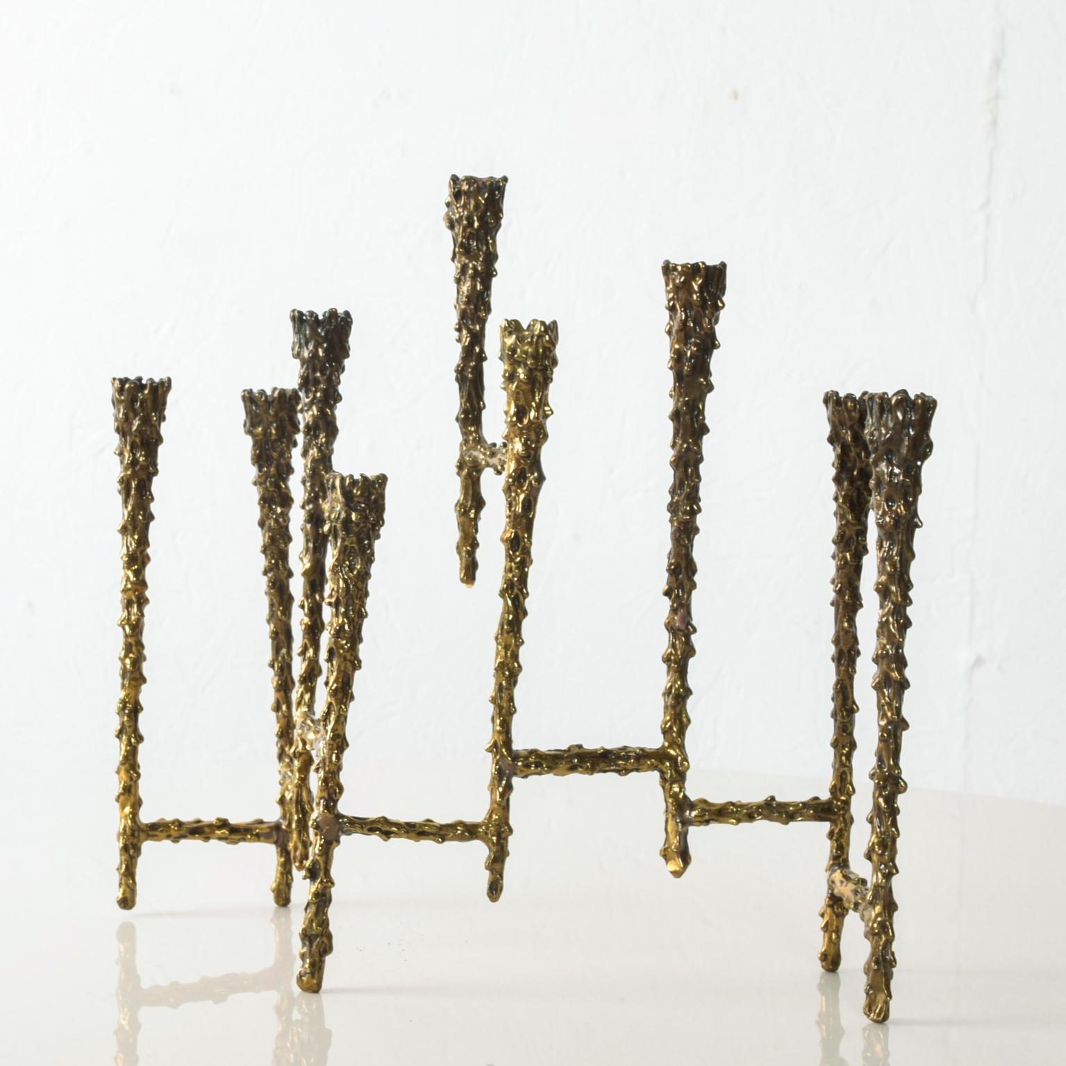 Midcentury Modern Brutalist Tiered Brass Candleholder 4