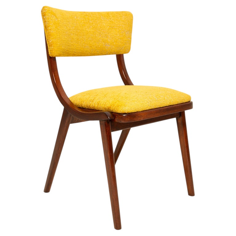 MidCentury Modern Bumerang Chair, Yellow Spiriti Jacquard - Dedar, Poland, 1960s
