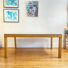 Mid-Century Modern Burled Wood Parsons Style Extension Dining Table w. 2 Leaves