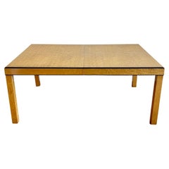 Used Mid-Century Modern Burled Wood Parsons Style Extension Dining Table w. 2 Leaves