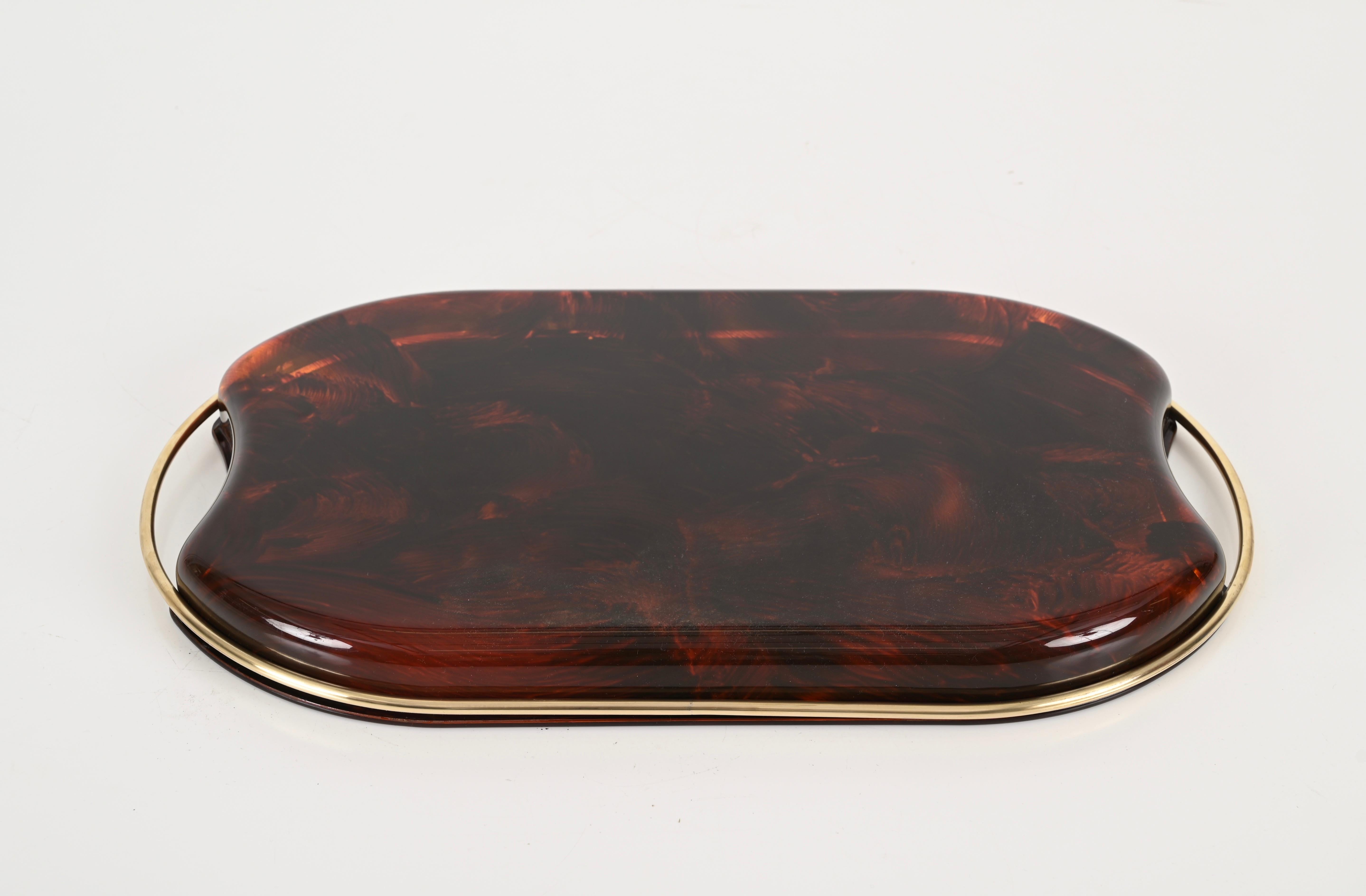 Midcentury Modern By Guzzini Italian Lucite and Brass Oval Serving Tray, 1970s For Sale 4