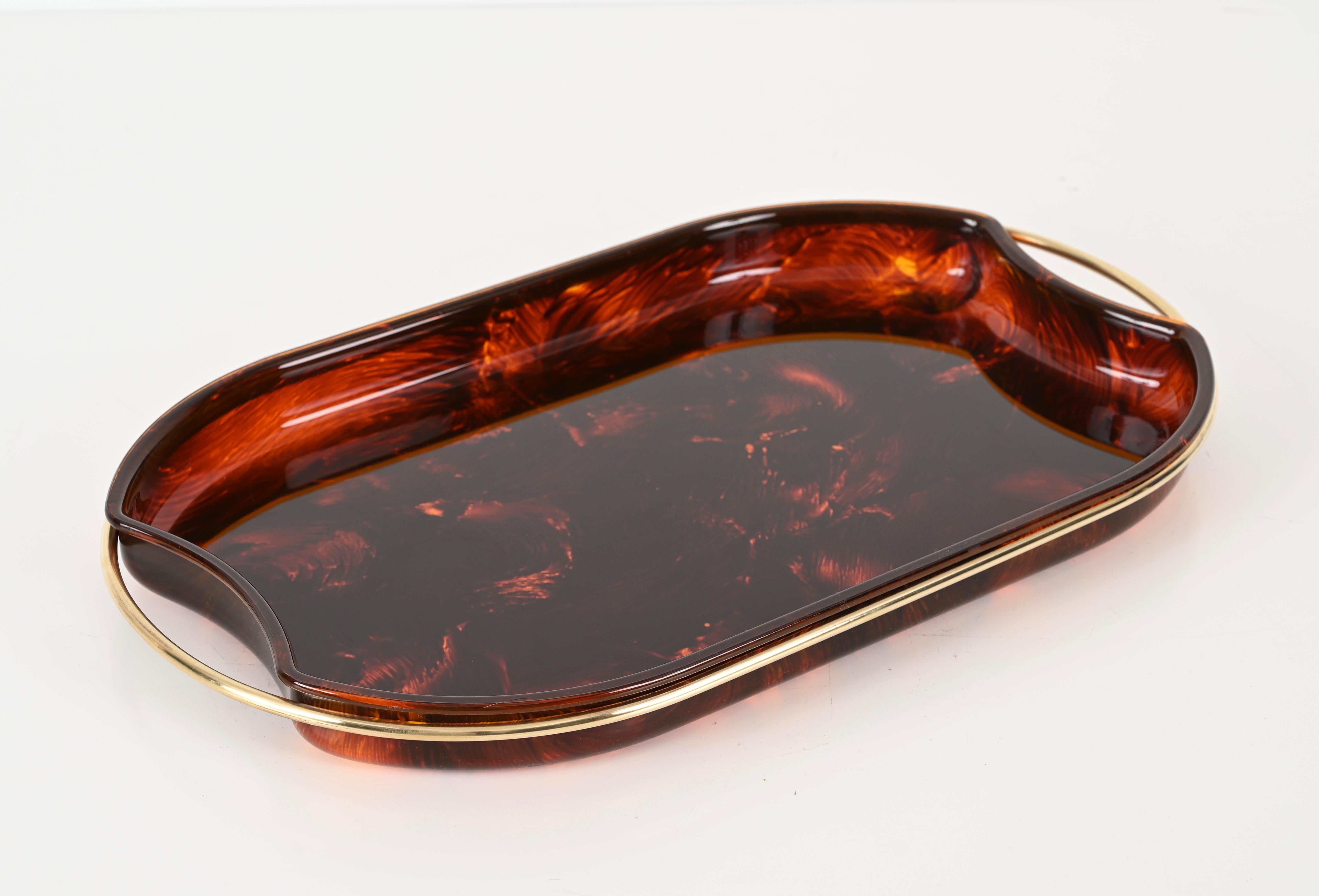 Midcentury Modern By Guzzini Italian Lucite and Brass Oval Serving Tray, 1970s For Sale 5