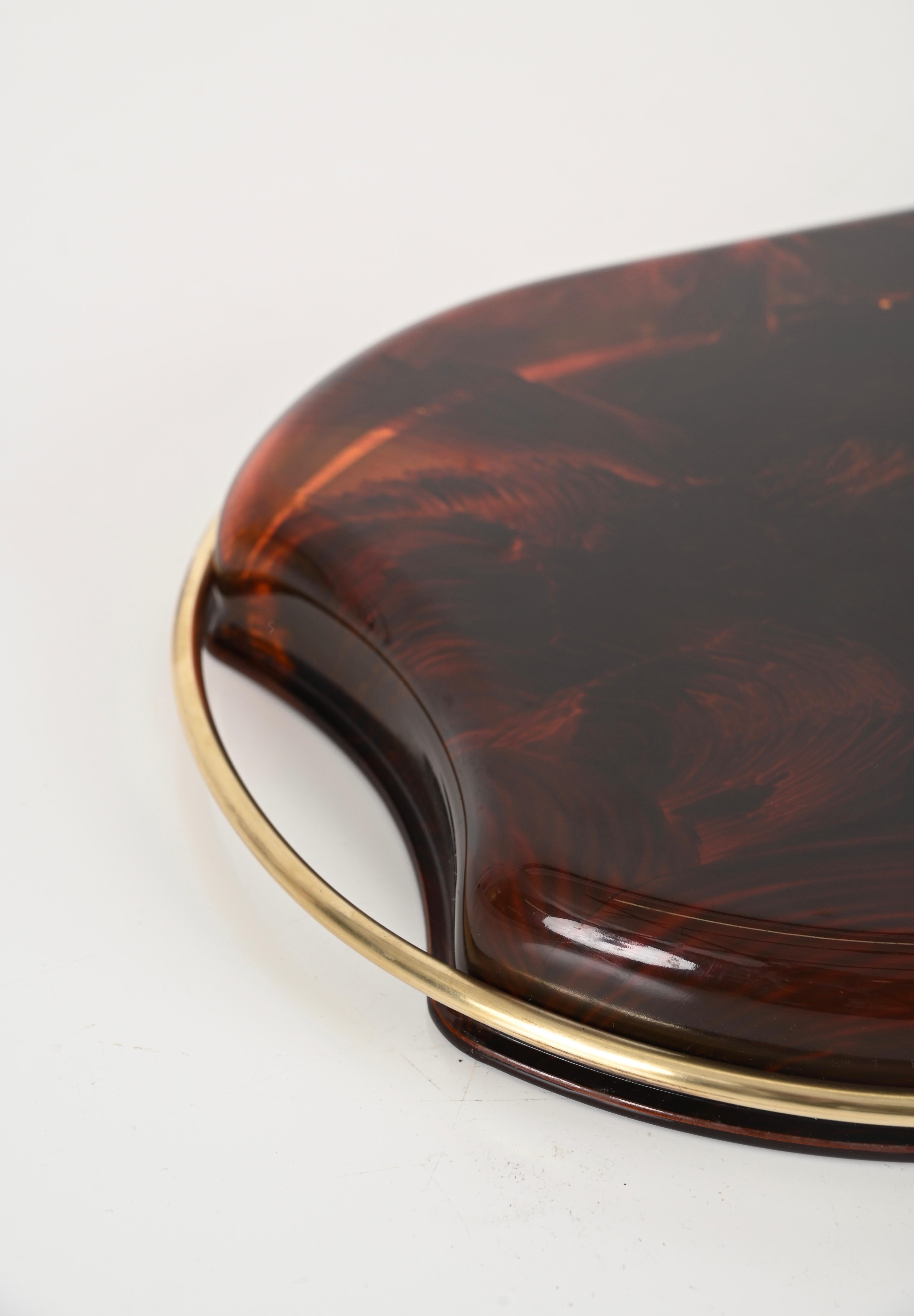 Midcentury Modern By Guzzini Italian Lucite and Brass Oval Serving Tray, 1970s For Sale 3