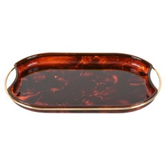 Retro Midcentury Modern By Guzzini Italian Lucite and Brass Oval Serving Tray, 1970s