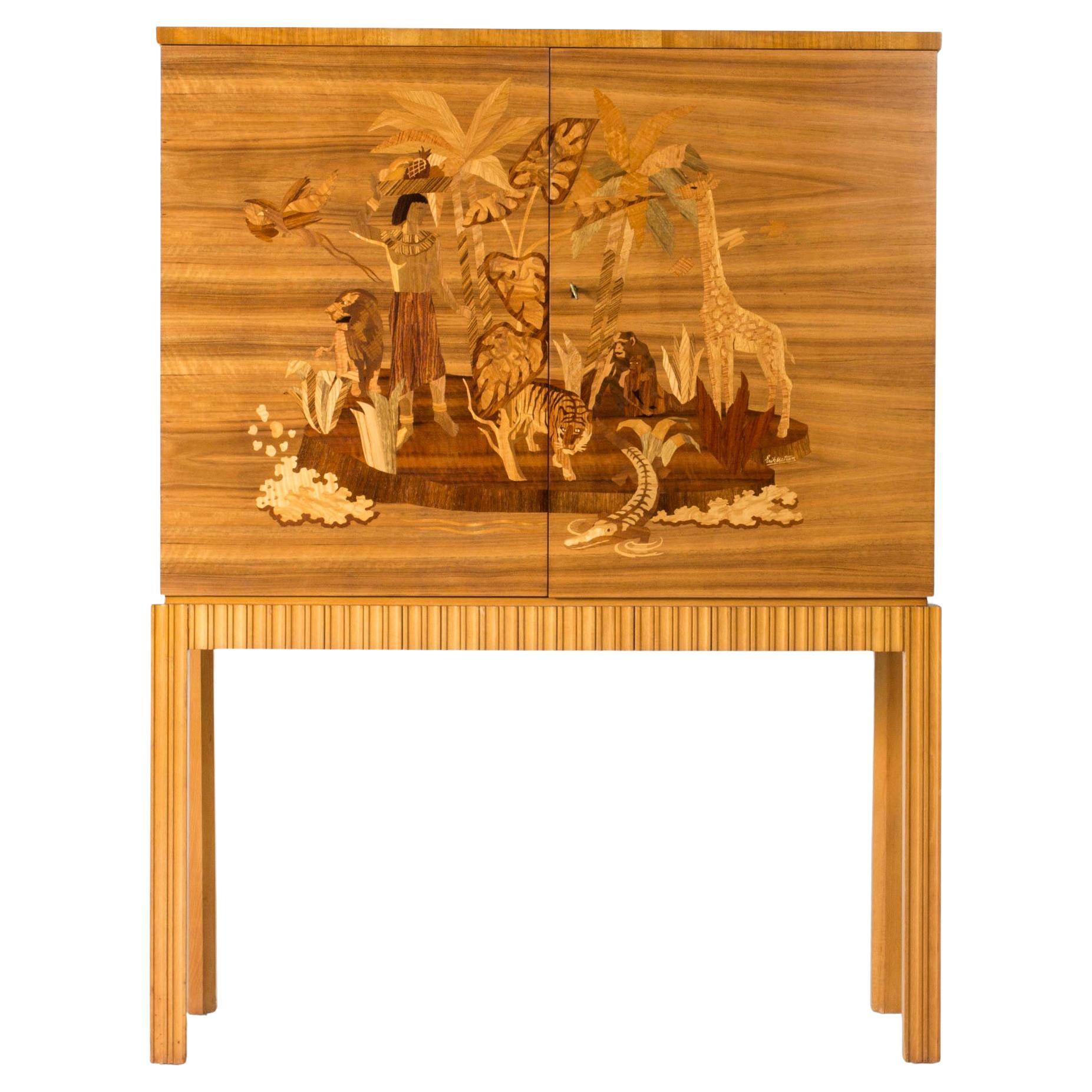 Midcentury Modern Cabinet by Erik Matsson, Mjölby Intarsia, Sweden, 1940s