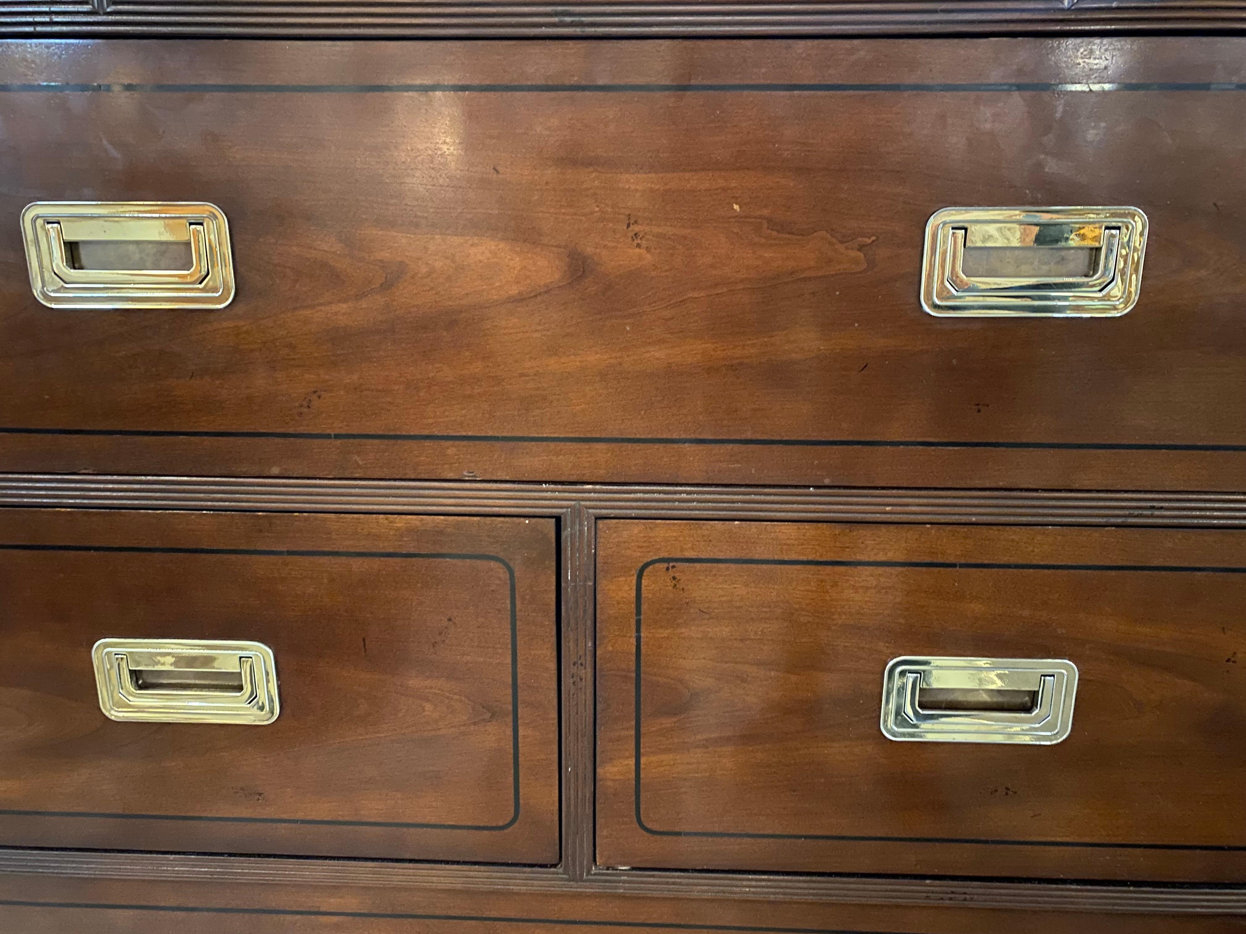 Late 20th Century Midcentury Modern Campaign-Style Rosewood Highboy Dresser by Baker