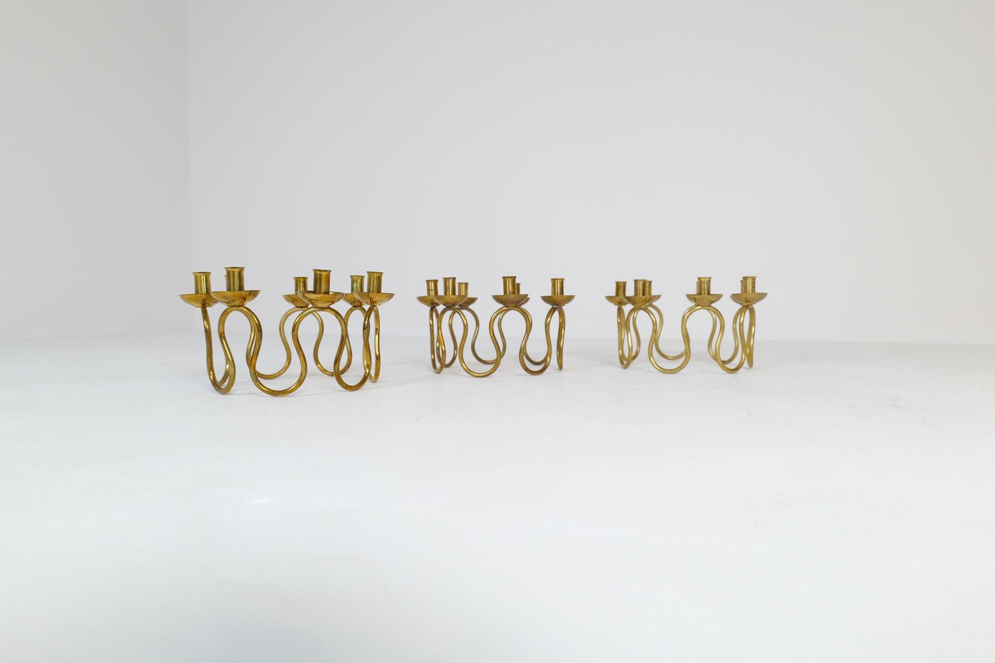 Swedish Mid-Century Modern Candlesticks in Brass by Lars Holmström in Arvika, Sweden 