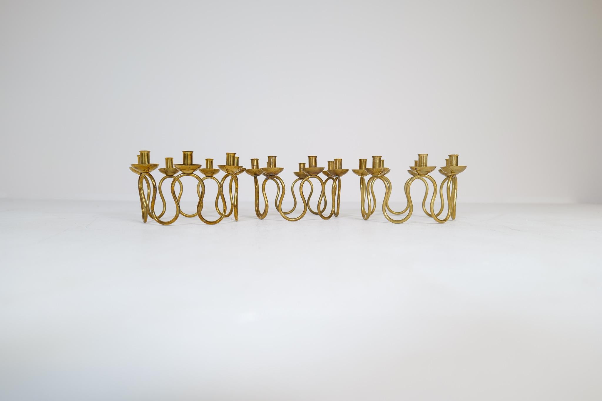 Hand-Crafted Mid-Century Modern Candlesticks in Brass by Lars Holmström in Arvika, Sweden 