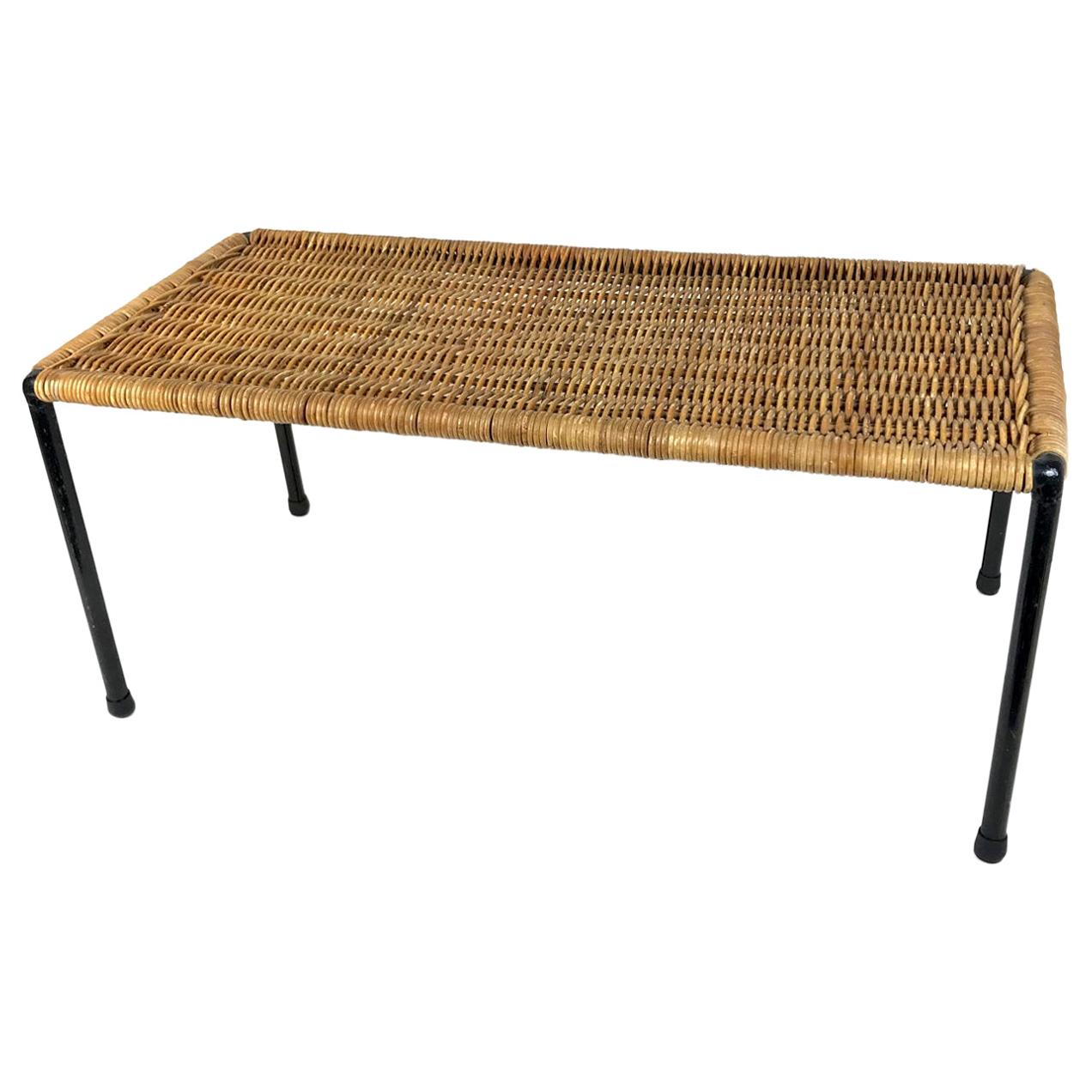 Mid-Century Modern Carl Auböck Rattan Wicker Top Side Table, 1950s, Austria