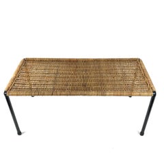 Midcentury Modern Auböck Wicker Top Side Table, 1950s, Austria