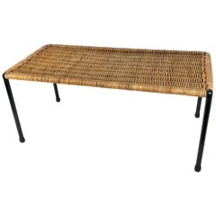 Retro Midcentury Modern Auböck Wicker Top Side Table, 1950s, Austria