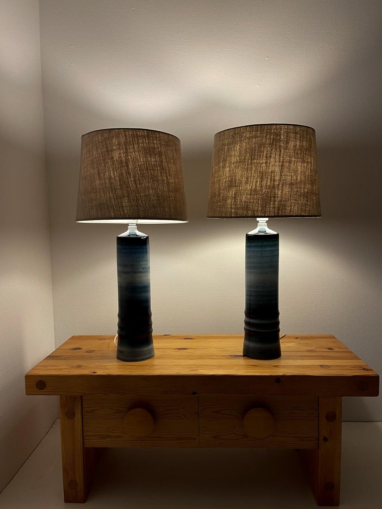 Mid-Century Modern Ceramic Pair of Table Lamps Rörstrand Olle Alberius Sweden For Sale 7