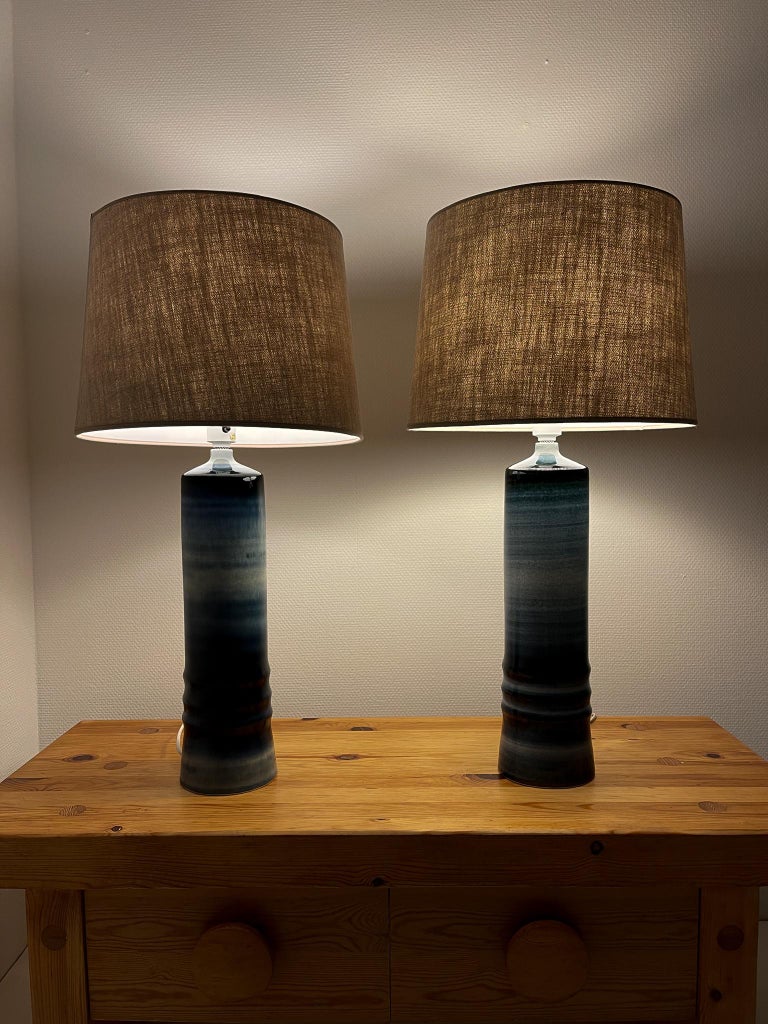 Mid-Century Modern Ceramic Pair of Table Lamps Rörstrand Olle Alberius Sweden For Sale 8