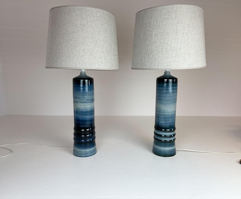 Scandinavian Modern Mid-Century Modern Ceramic Pair of Table Lamps Rörstrand Olle Alberius Sweden For Sale